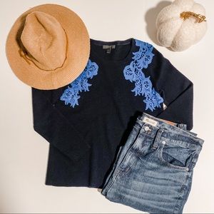J. Crew Blue Floral Embroidery Sweater